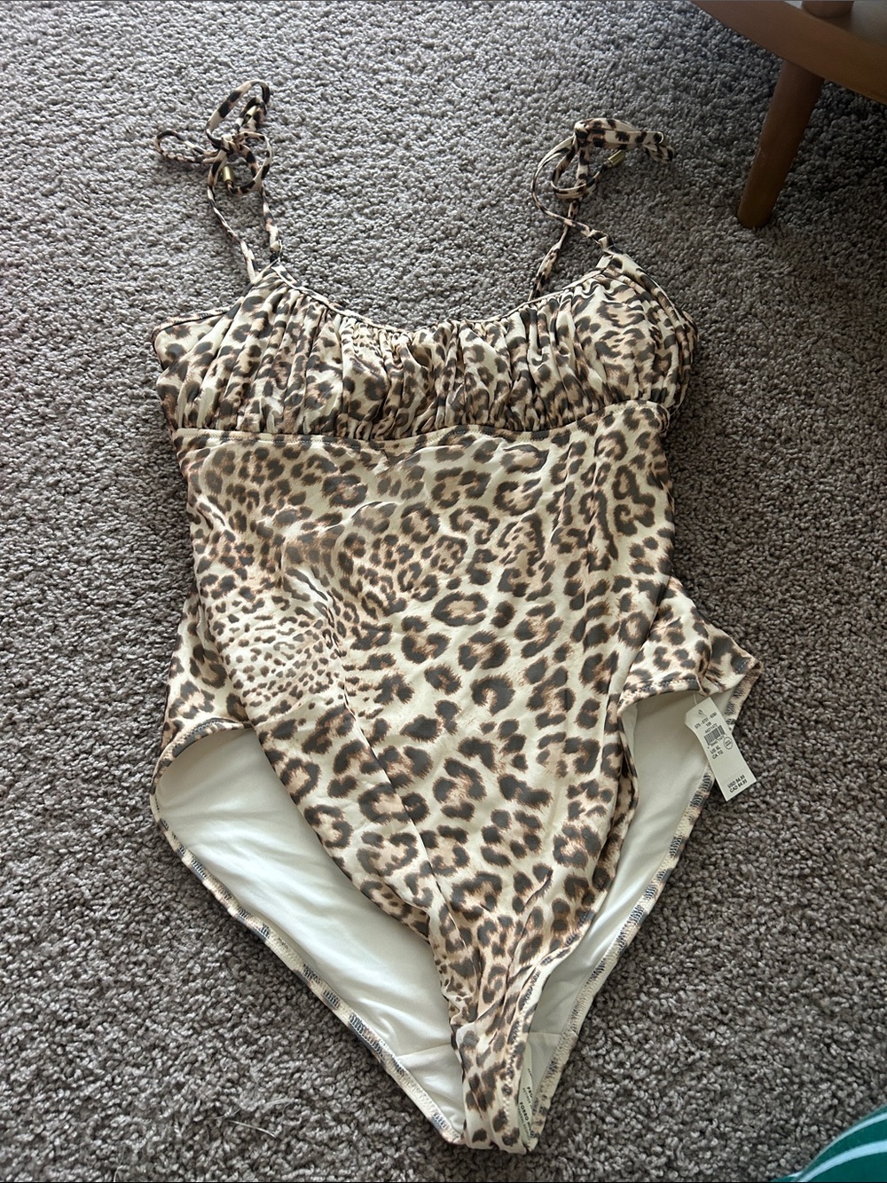 aerie Leopard Print One-Piece Swimsuit in Beige and Brown